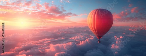 A hot air balloon floats high in the sky, gliding gracefully above the clouds. photo