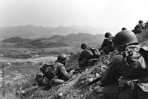 soldiers on the battlefield in the Korean War photo