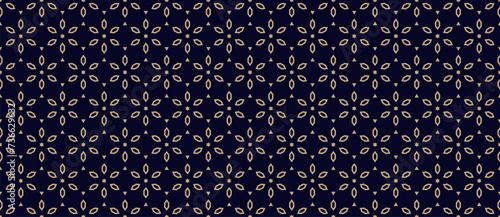 Golden geometric floral pattern. Vector ornamental seamless texture in traditional oriental style. Abstract luxury ornament with flower shapes. Elegant black and gold background. Repeated geo design