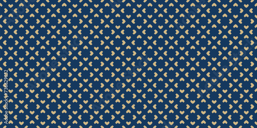 Vector golden floral seamless pattern. Elegant dark blue and gold minimalist ornament in oriental style. Luxury geometric background with small flower shapes, petals, repeat tiles. Abstract texture