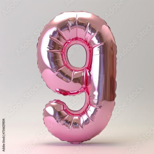 A pink foil balloon shaped like the number 9 © Friedbert