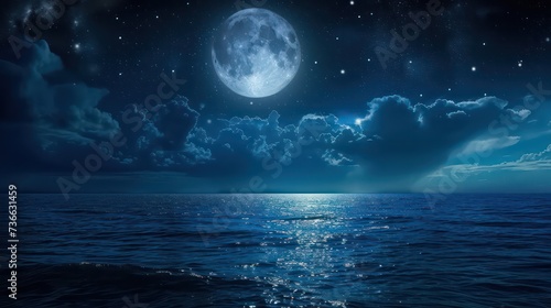 3d rendering of night in sea landscape with moonlight. Fantasy night landscape © Ibad