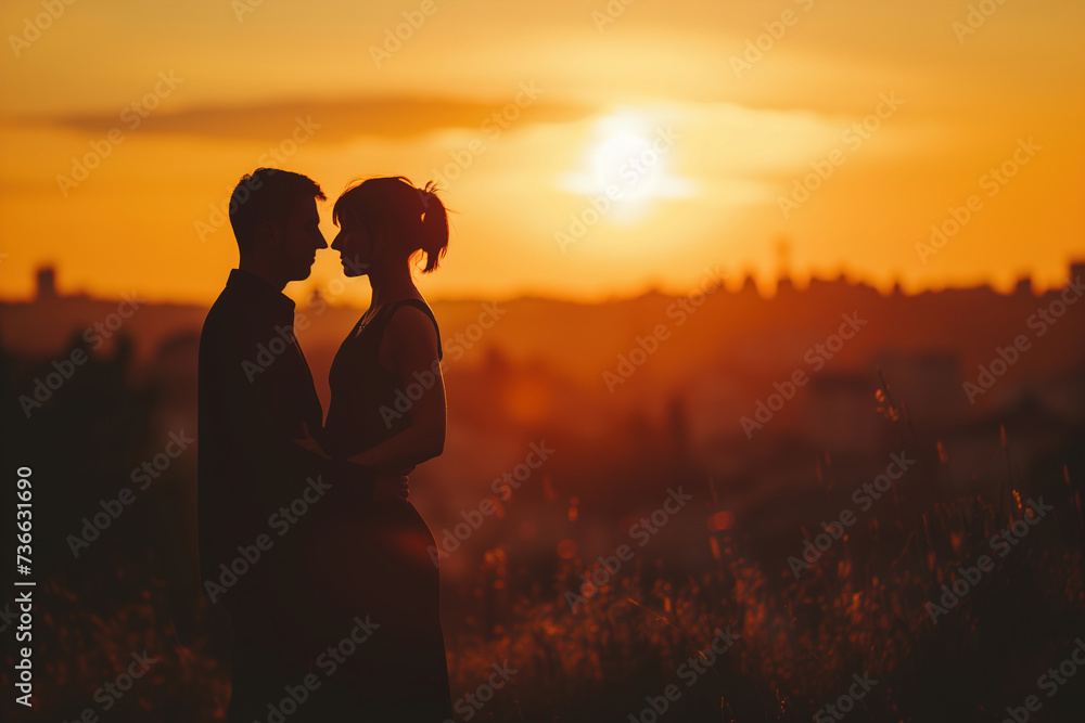 Loving couple at sunset