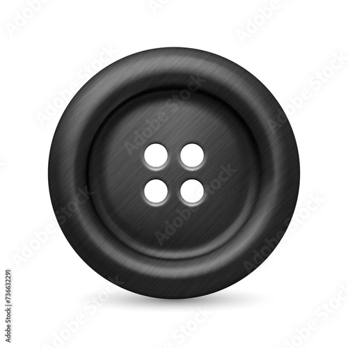 Vector 3d Realistic Textured Black Color Metal Button for Clothes Icon Closeup Isolated. Fashion, Art, Needlework, Sewing, Scrapbooking Decor. Round Clothes Button Design Template, Front View