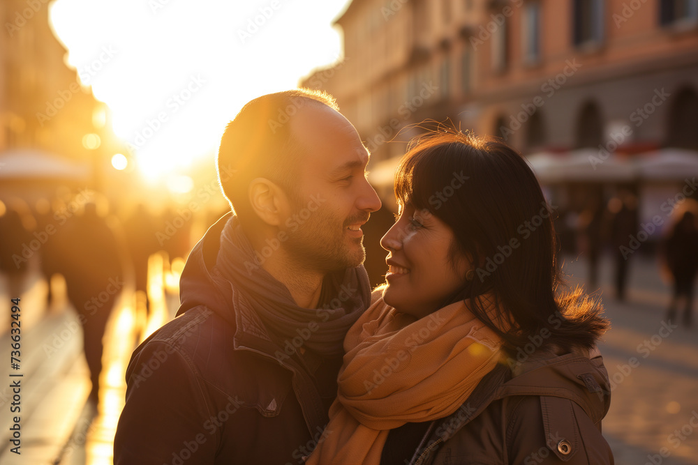 Young Couple Enjoying Sunset Views Over Rome Young Couple Enjoying Sunset Views Over Rome