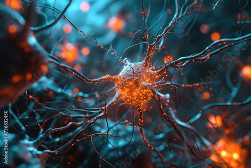 Neural networks weave through the brain  resembling a complex web of connections. The visual encapsulates the intricate dance of signals and processes within the neural landscape.