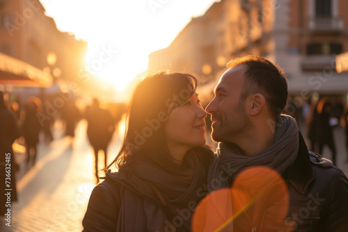 Young Couple Enjoying Sunset Views Over Rome