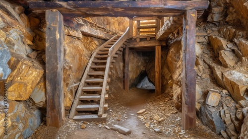 Traversing through the interior of a sleek and tight contemporary gold mine tunnel