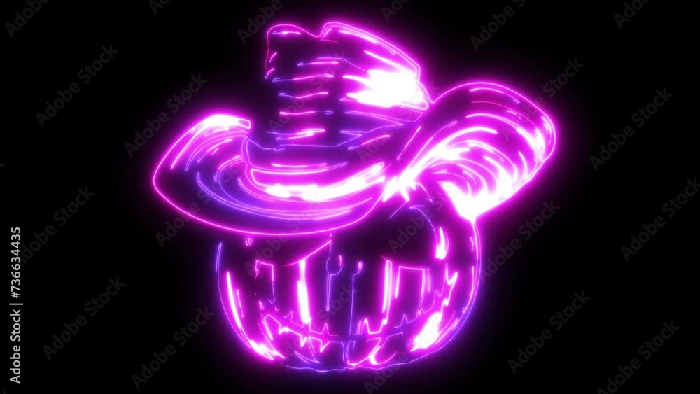 Halloween Pumpkin cowboy hat in neon style Halloween Pumpkin cowboy hat in neon style