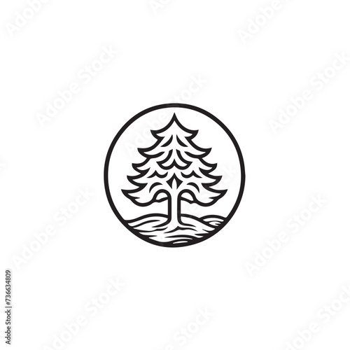Pine tree in cartoon, doodle style . Image for t-shirt, web, mobile apps and ui. Isolated 2d vector illustration in logo, icon, sketch style, Eps 10, black and white. AI Generative