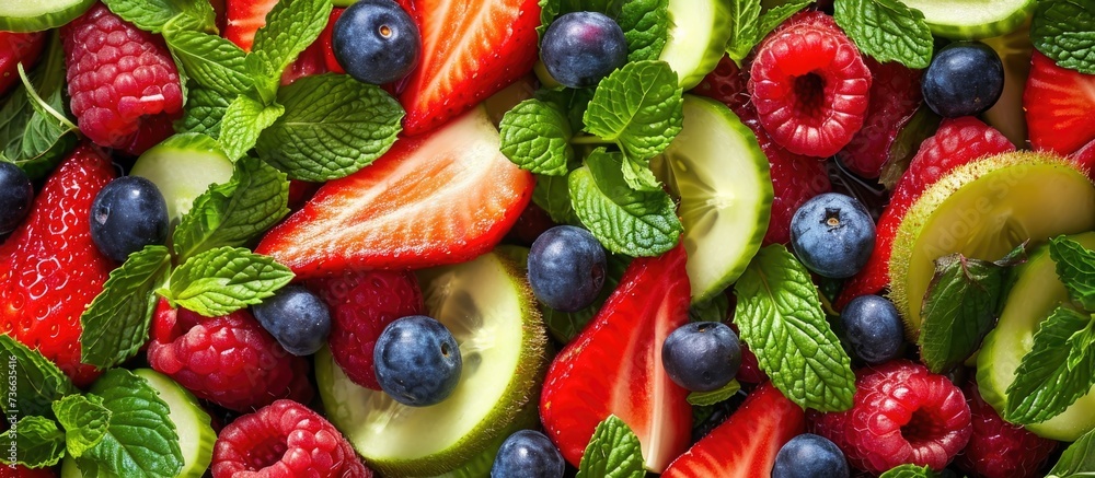 Obraz premium Mint-infused fresh fruit medley.