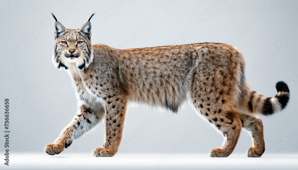 Fototapeta premium full body of lynx, isolated white background 