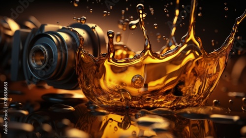 Motor oil in the mechanism of a car engine: care for durability and efficiency. car engine with lubricant oil on repairing. Concept of lubricate motor oil