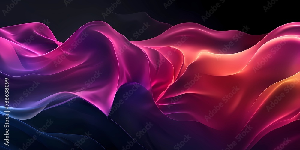 Obraz premium Soft Neon Waves in fuchsia Color on dark Background