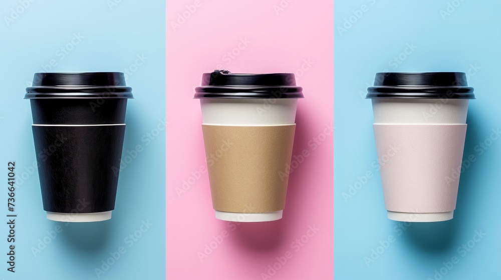 Abstract coffee shop cup takeaway designs on pastel backgroundmodern cup design. Abstract coffee shop cup takeaway designs on pastel backgroundmodern cup design.