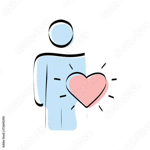 A heart. love. a symbol of love. red. guy. young woman. to stretch out. arm. valentine card. the icon. doodle. colored. vector. on a white background. flat.