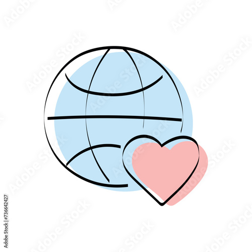 A heart. love. a symbol of love. red. guy. young woman. to stretch out. arm. valentine card. the icon. doodle. colored. vector. on a white background. flat.