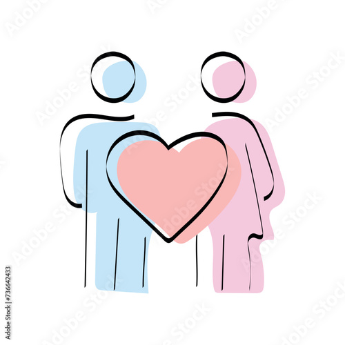A heart. love. a symbol of love. red. guy. young woman. to stretch out. arm. valentine card. the icon. doodle. colored. vector. on a white background. flat.