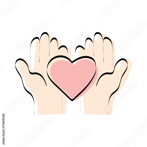 A heart. love. a symbol of love. red. guy. young woman. to stretch out. arm. valentine card. the icon. doodle. colored. vector. on a white background. flat.