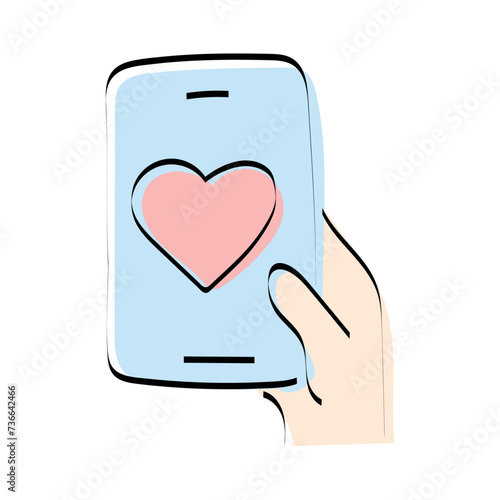 A heart. love. a symbol of love. red. guy. young woman. to stretch out. arm. valentine card. the icon. doodle. colored. vector. on a white background. flat.