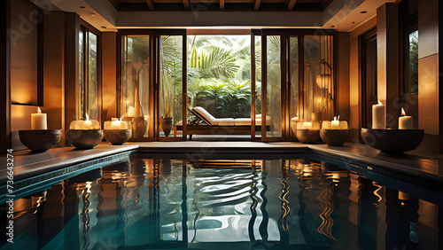 Exotic spa resort with burning candles