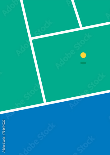 Poster tennis court with ball. Minimalist geometric shapes poster design. Minimalism. Decoration, wallpaper, presentations

