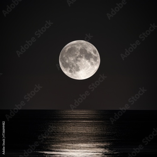 A full moon rising over the ocean at night. © tilialucida