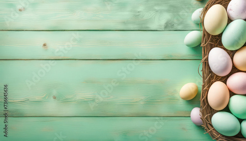 Easter eggs with wood background and copy space