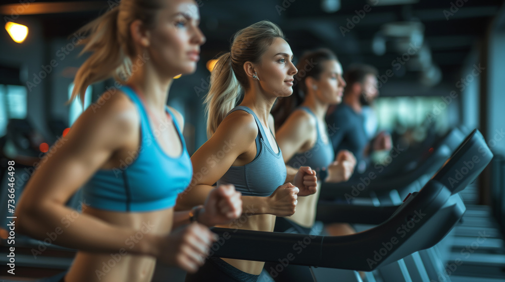 Girls running on treadmill in gym