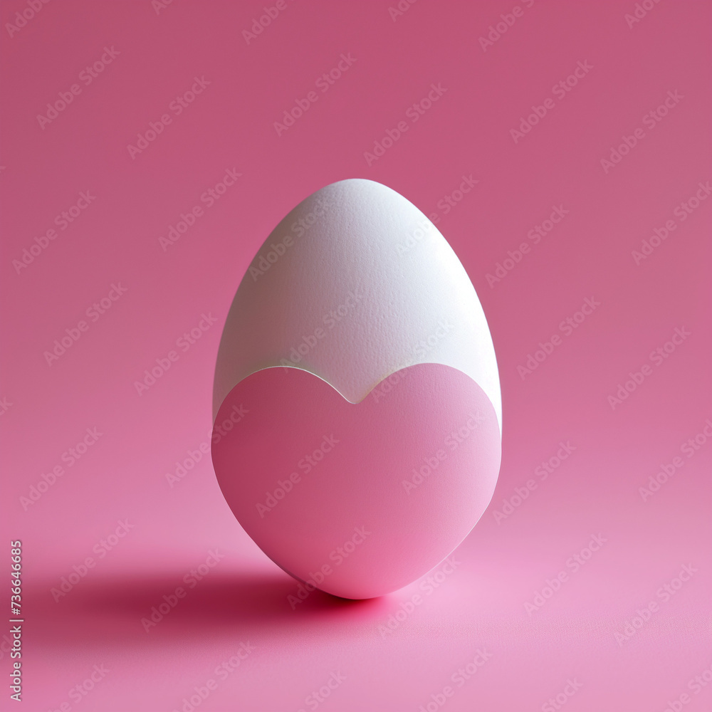 isolated white easter egg with pink heart on pink background 