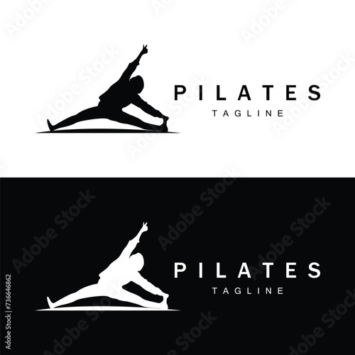 Pilates logo vector body poses gymnastics exercise yoga calm down template illustration