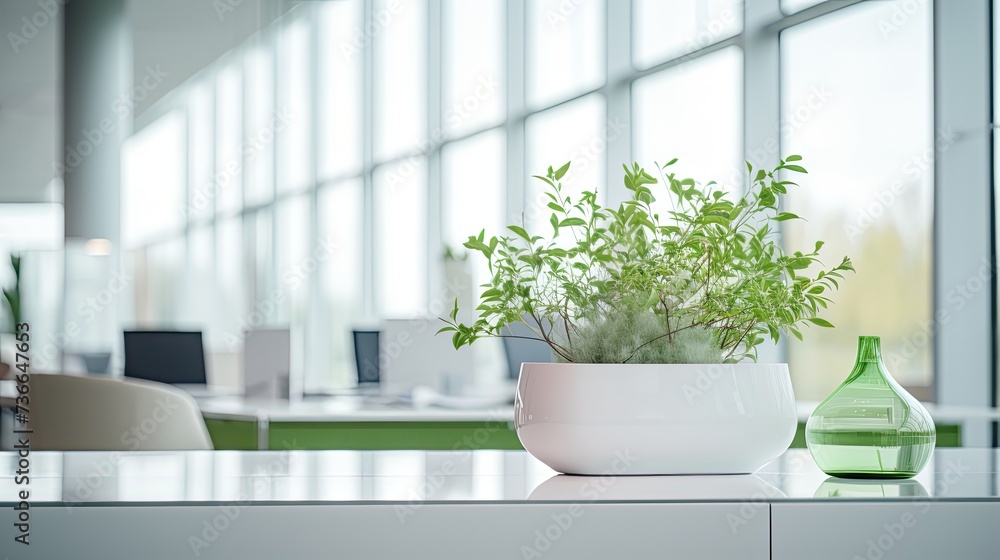 office interior, closeup, light and airy, white, green, grey office interior, closeup, light and airy, white, green, grey