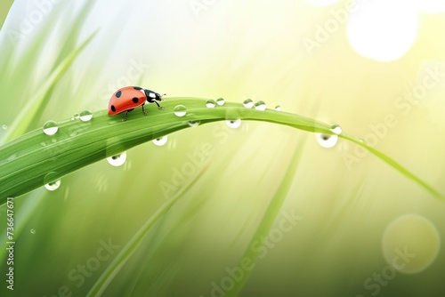 A ladybug sitting on top of a green leaf.