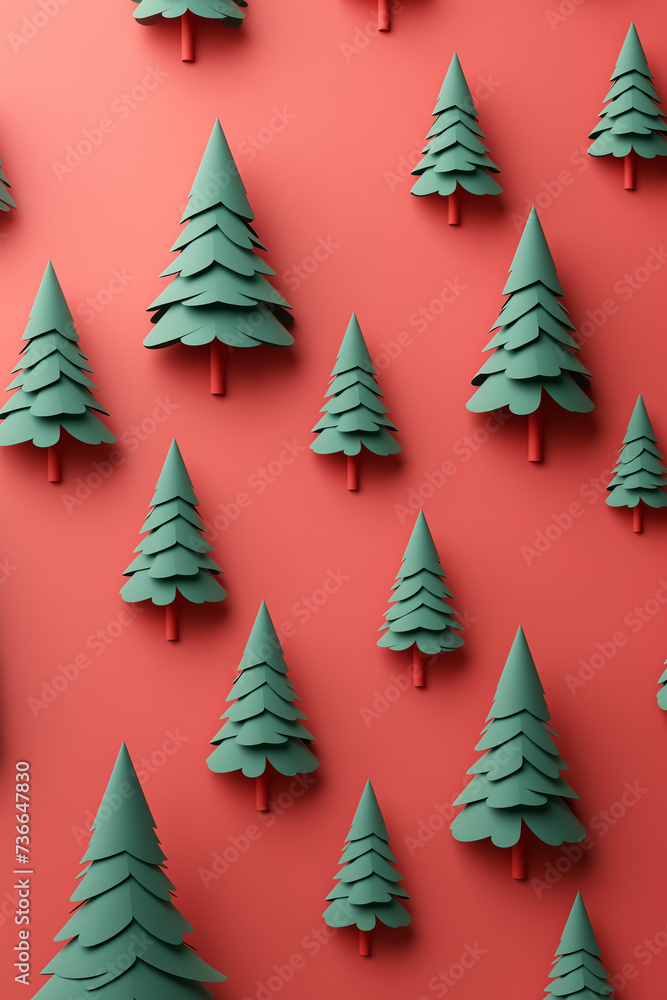 Obraz premium Christmas tree pattern on red background