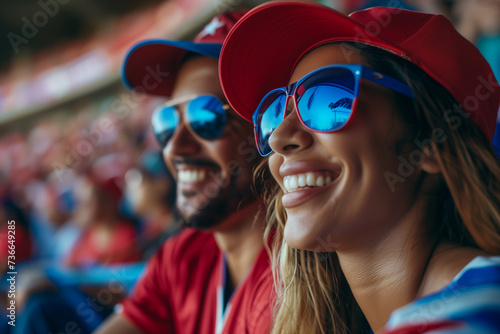 Puerto Rico, fans cheering on their team from the stands of sports stadium.