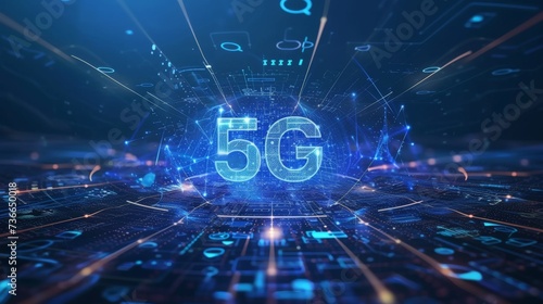 5G wireless network, high speed internet, cloud computing or connect diagram technology 