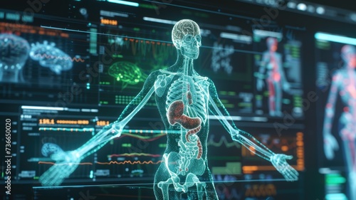 holographic medical visualization of the human body, highlighting its applications in healthcare and education