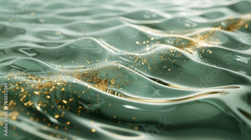 transparent rolling waves, waves have broken gold glitter, calming background