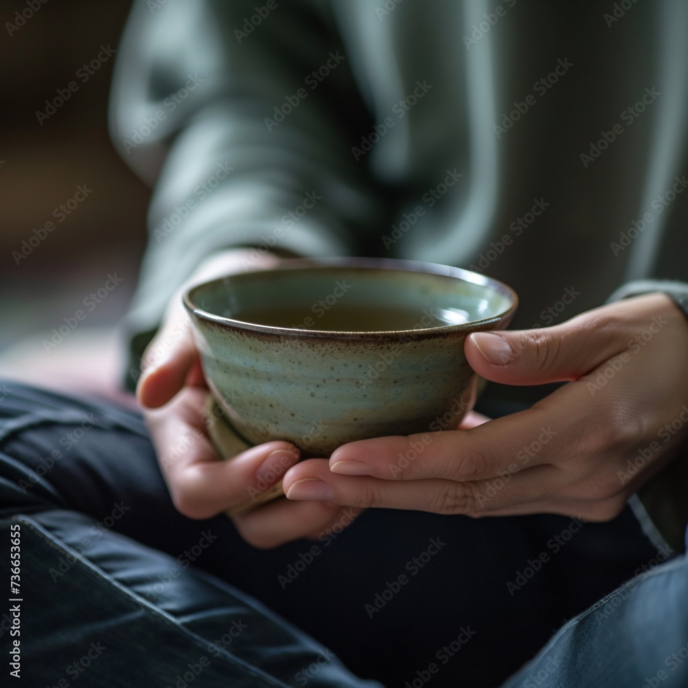 Finding solace: A person on the journey of mental health recovery finds peace in a good book and comforting tea, fostering inner strength and healing.