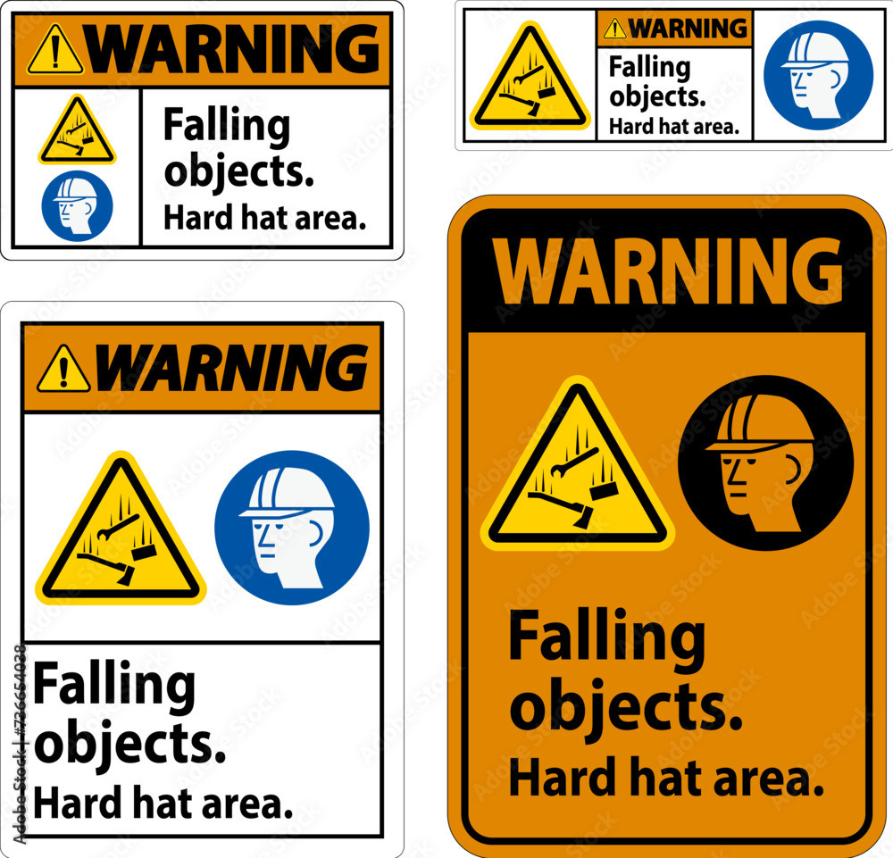 Warning Sign, Falling Objects Hard Hat Area Warning Sign, Falling Objects Hard Hat Area
