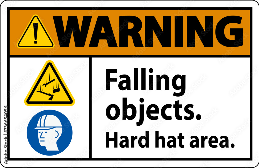 Obraz premium Warning Sign, Falling Objects Hard Hat Area