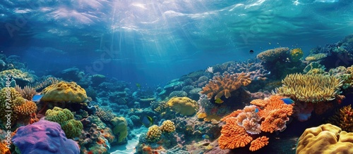 At low tide, stunning coral reefs appear, displaying a captivating underwater world full of colorful marine creatures.