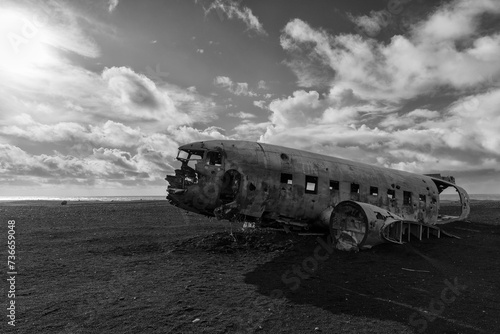 Plane wreckage on the lava beach of Solheimasandur, Iceland, Europe photo