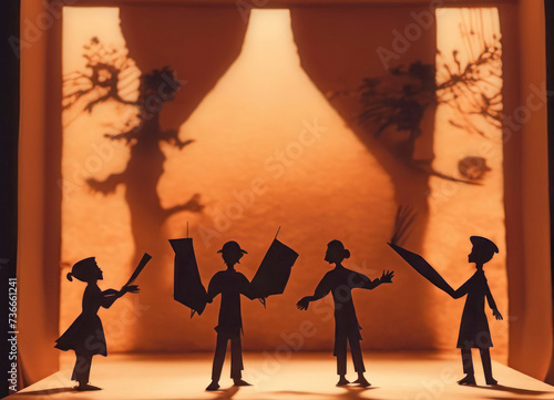 Shadow theatre box with tiny silhouette figures photo