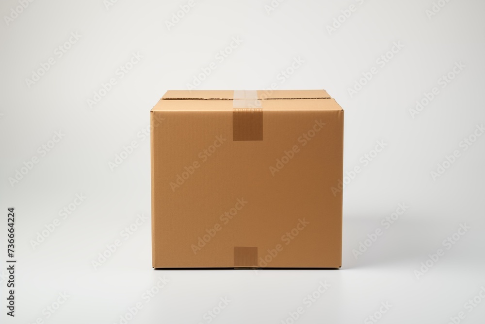 A brown cardboard box on a white surface.