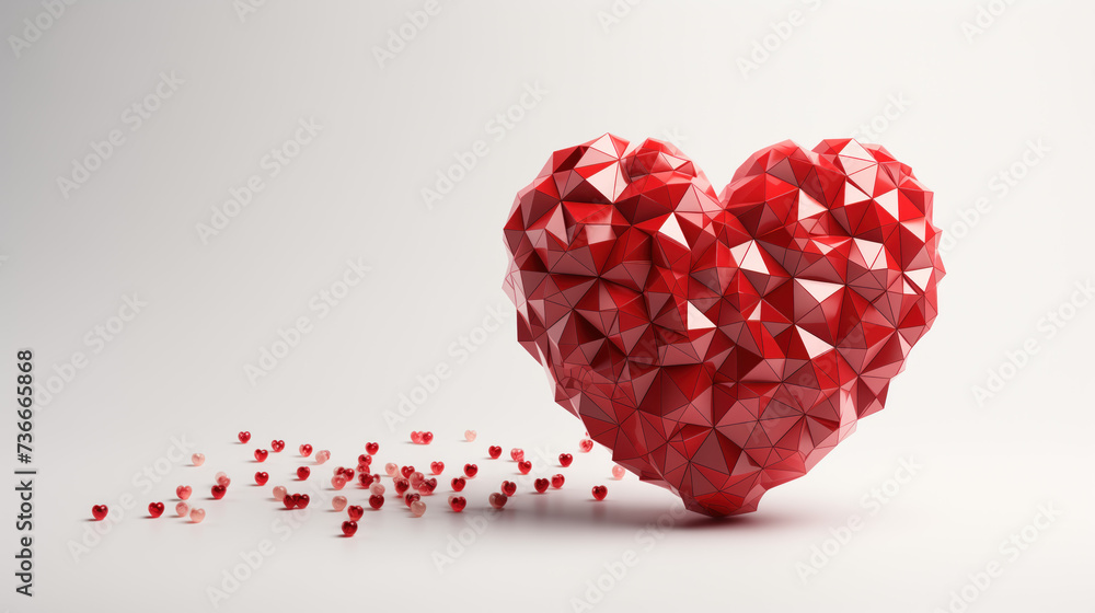 Red 3D heart on a white background with space for text. Copy space Red 3D heart on a white background with space for text. Copy space