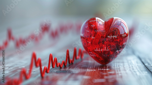 Red heart with a red line of cardiac impulse, cardiogram.  Medicine.  Health, cardiology, cardiovascular disease concept photo