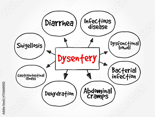 Dysentery - type of gastroenteritis that results in bloody diarrhea, mind map text concept background photo