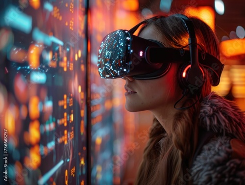 Futuristic VR experience, engaging users in immersive and digitally constructed worlds through advanced technology