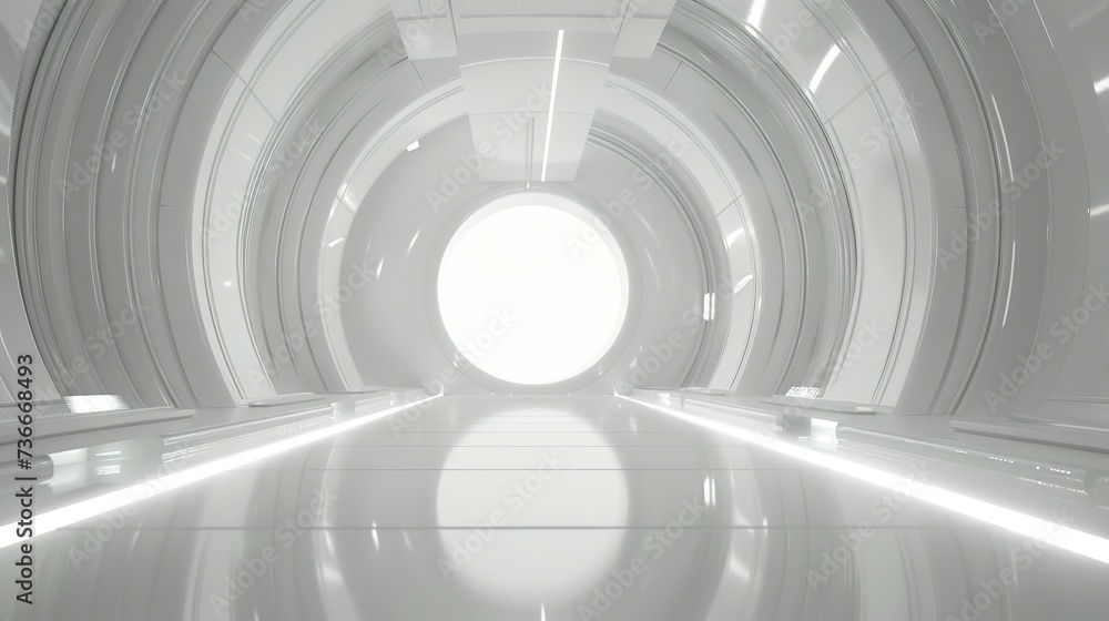 White background 3D room light abstract space technology tunnel stage floor. Empty white future 3D neon background studio futuristic corridor render modern interior silver road black wall design gray White background 3D room light abstract space technology tunnel stage floor. Empty white future 3D neon background studio futuristic corridor render modern interior silver road black wall design gray